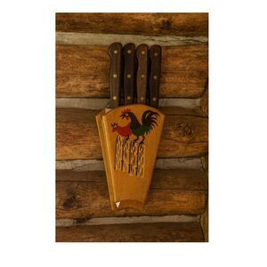 Vintage Midcentury Nevco Rooster painted wooden 5 knife holder.